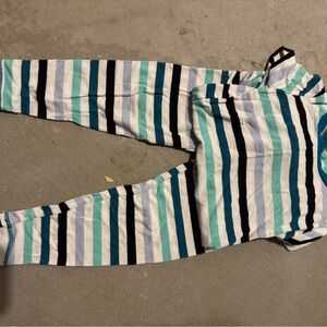Kickee Pants Striped Pajama Set in Teal and White